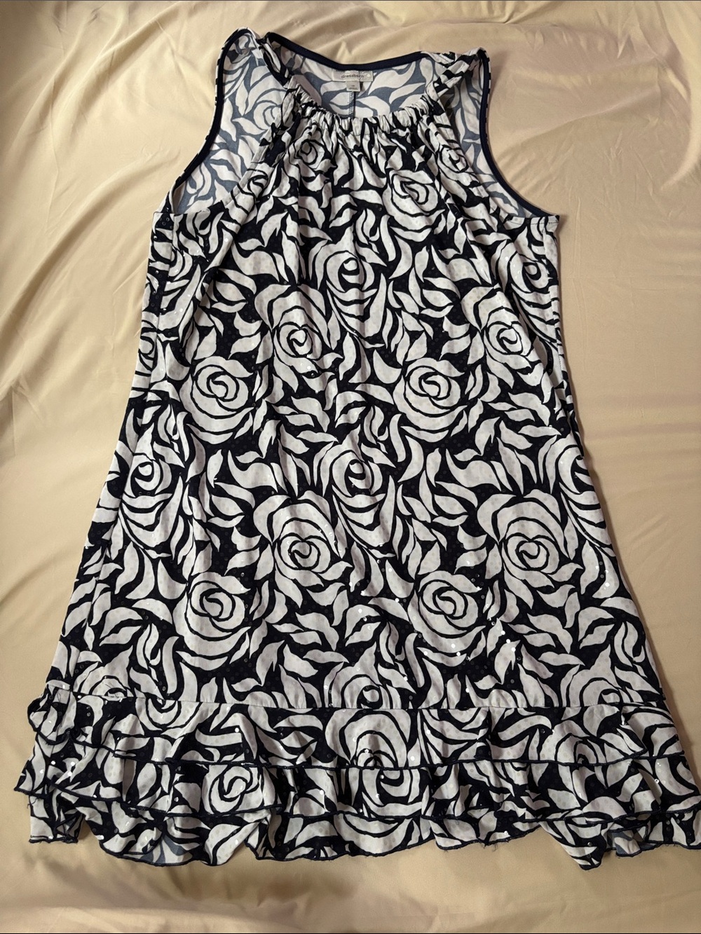 dressbarn Blue & White Floral Ruffle Hem Dress